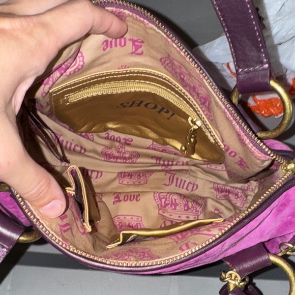 VTG Juicy Couture Pink/Burgundy Leather Suede Handbag - Picture 6 of 6